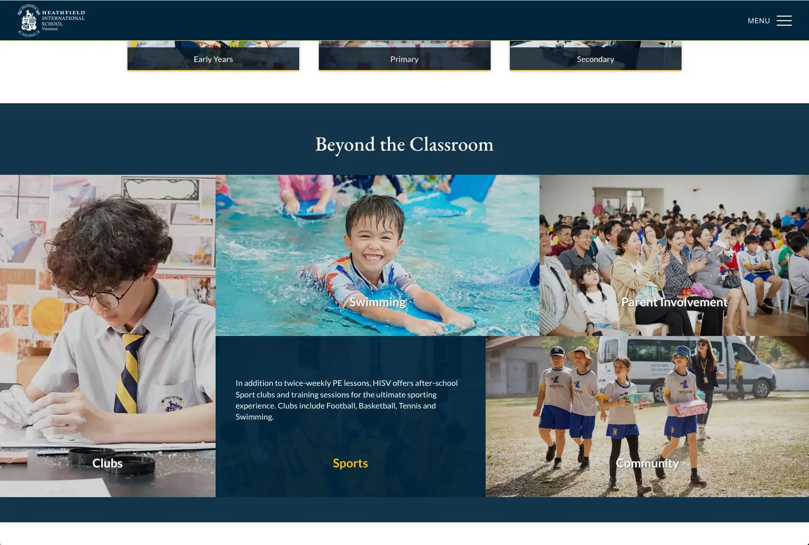 Website homepage beyond the classrooom section